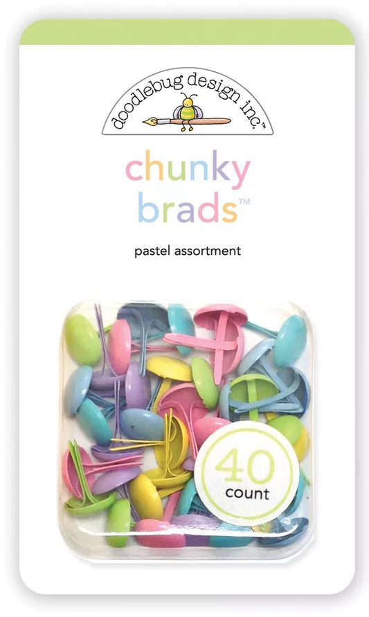 Doodlebug Chunky Brads Pastel Colors Pink Green Yellow Blue Purple 40/Pkg