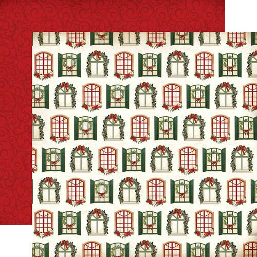 Cardstock - Vintage Christmas Collection - 12 x 12 Double Sided Paper - Decorated Windows - Echo Park