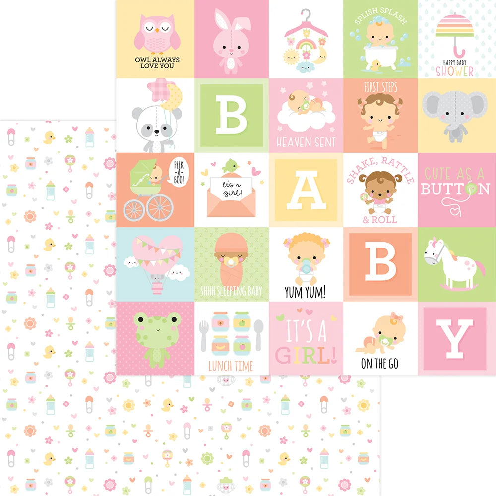 Doodlebug Design - Bundle of Joy Collection - 12 x 12 Double Sided Paper - Binkies and Bottles