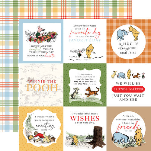 Cardstock - Winnie the Pooh - Echo Park - 4 X 4 Journaling Cards