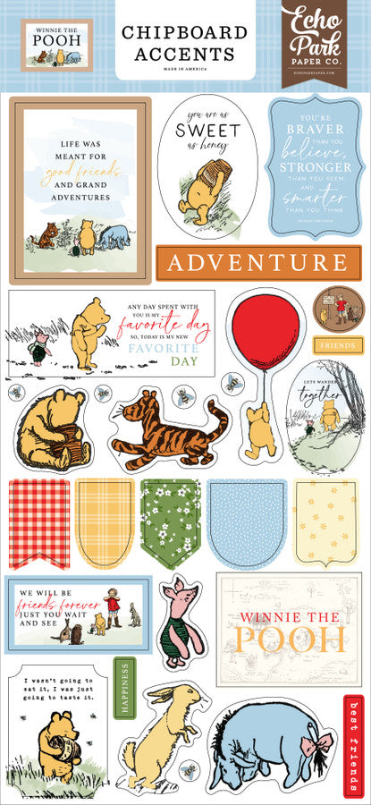 Stickers - Winnie the Pooh - Echo Park - 6 X 13 Chipboard Accents