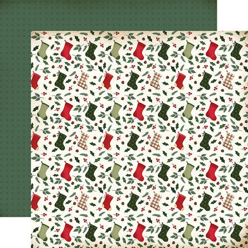 Cardstock - Vintage Christmas Collection - 12 x 12 Double Sided Paper - Stockings and Holly - Echo Park