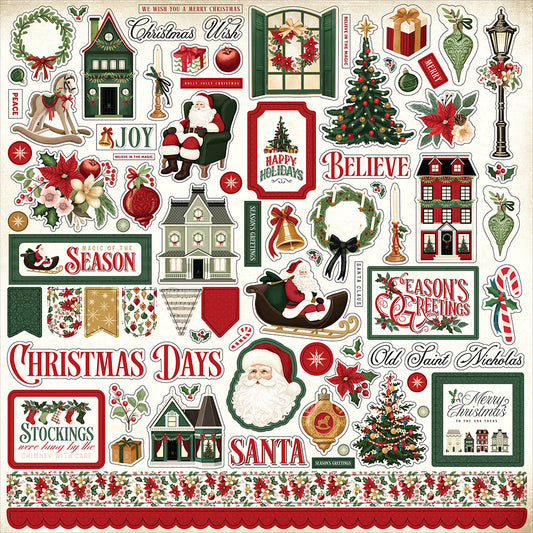 Cardstock Stickers - Vintage Christmas Collection - 12 x 12 - Elements - Echo Park