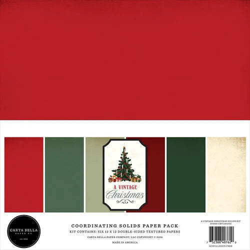 Vintage Christmas Collection - 12 x 12 Paper Pack - Solids - Echo Park